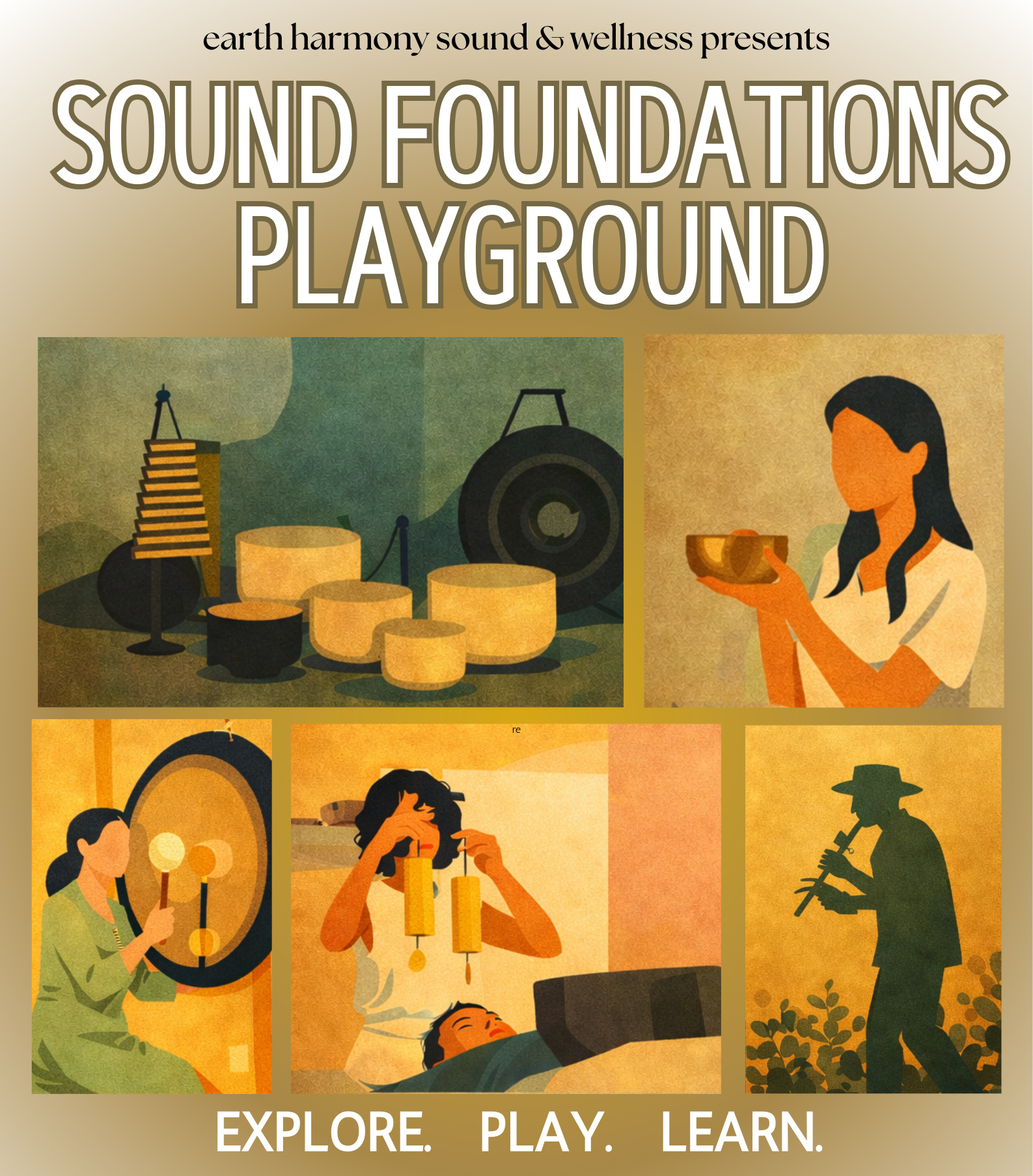 Sound Foundations Playground — illustrated sound healing training poster